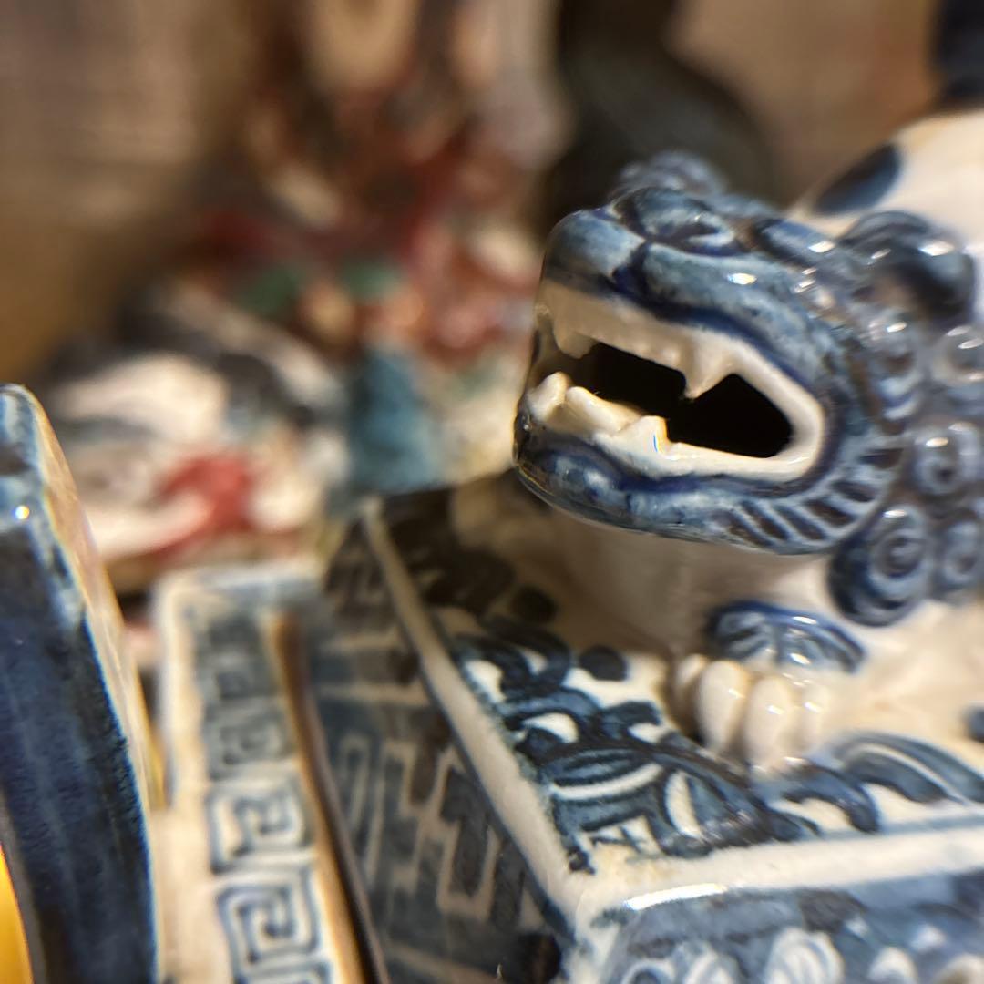 九谷   古美術     【染附 】   獅子摘み　大迫力　香炉　アンティーク