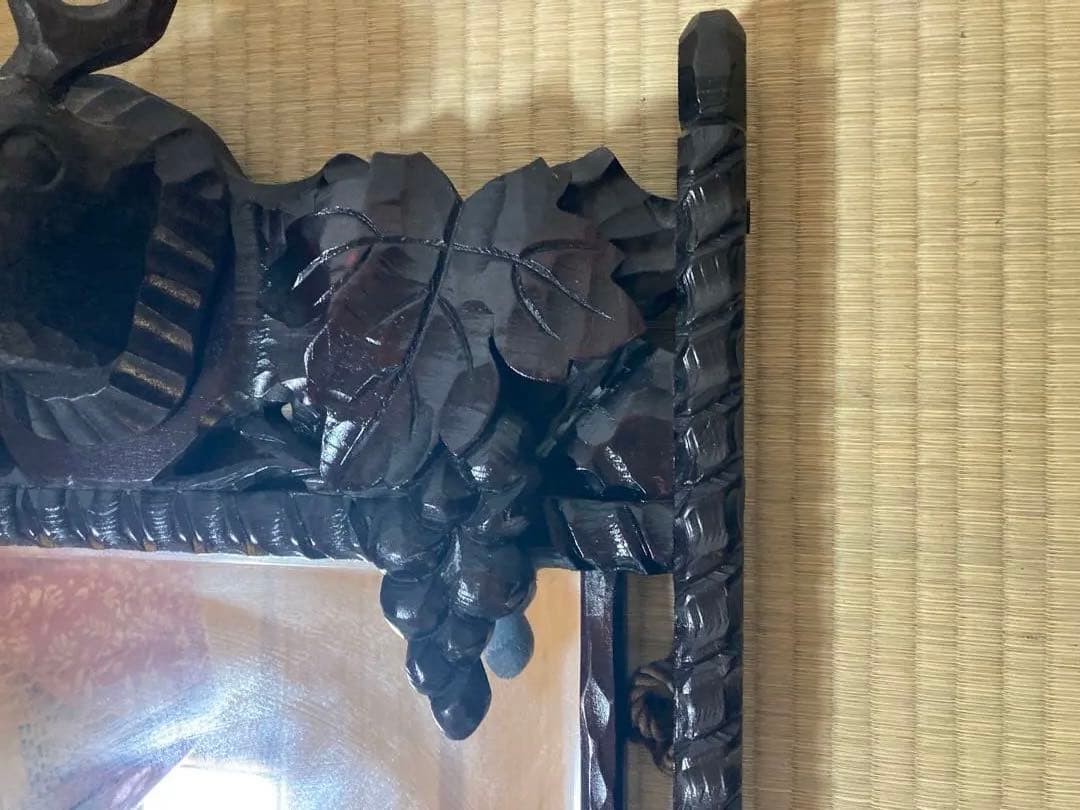 送料込 西洋アンティーク 木製ミラー 鹿と葡萄の装飾 - メルカリ