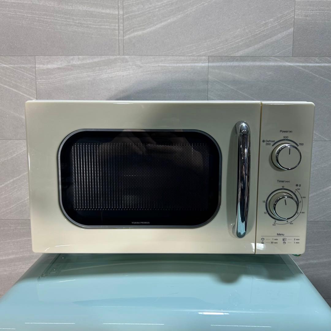 生活家電2点セット 冷蔵庫 電子レンジ レトロ調セット 2021年製 d3631