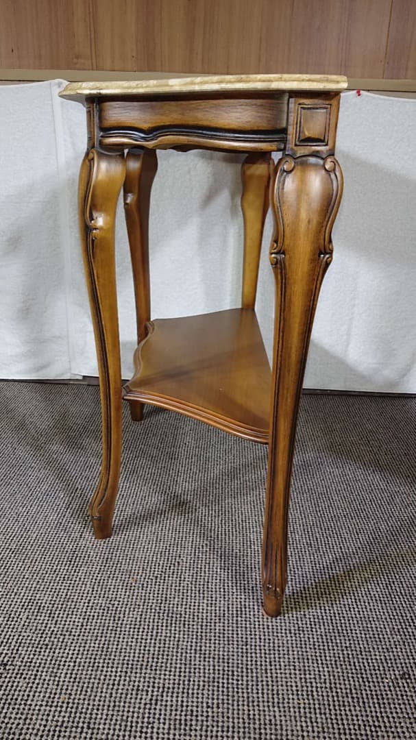 イタリア製猫脚コンソールテーブル大理石天板木彫 ロココセンターテーブル