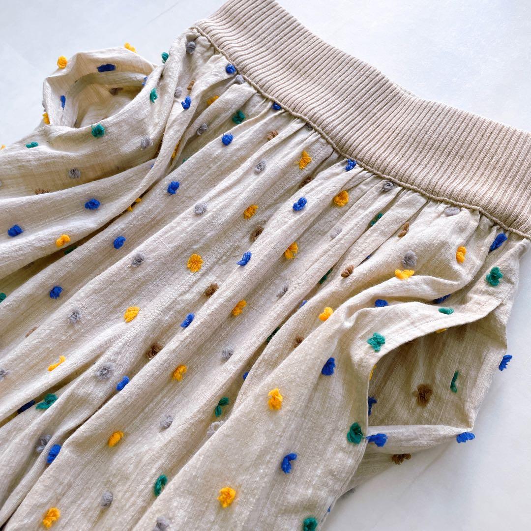 日本製✨エムアンドキョウコ 刺繍パンツ ドット 佐藤繊維 コットン ベージュ S