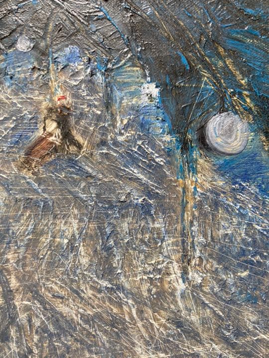 西村功 「 車を引く赤帽」F3号 油彩