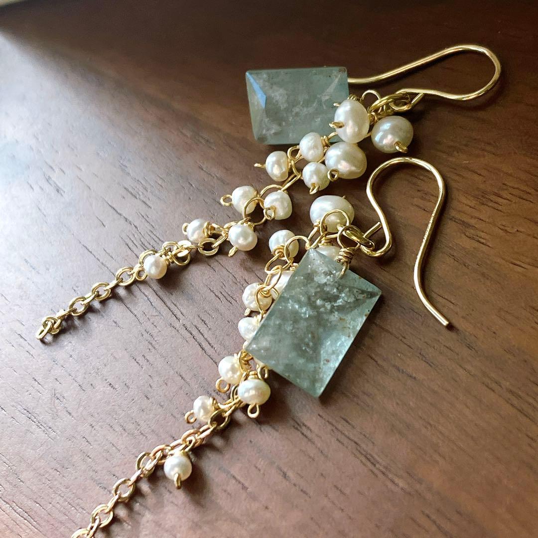 みなみ◆希少石✧シンデレラアクアマリンチャーム&あこや真珠チャーム