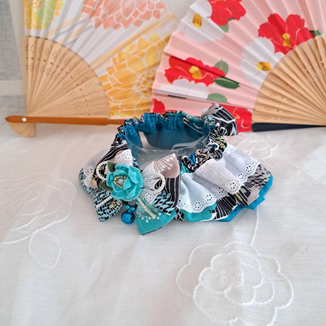 短毛シュシュ、ひな祭り(水色)わんちゃん猫ちゃん用 猫 首輪 外し方