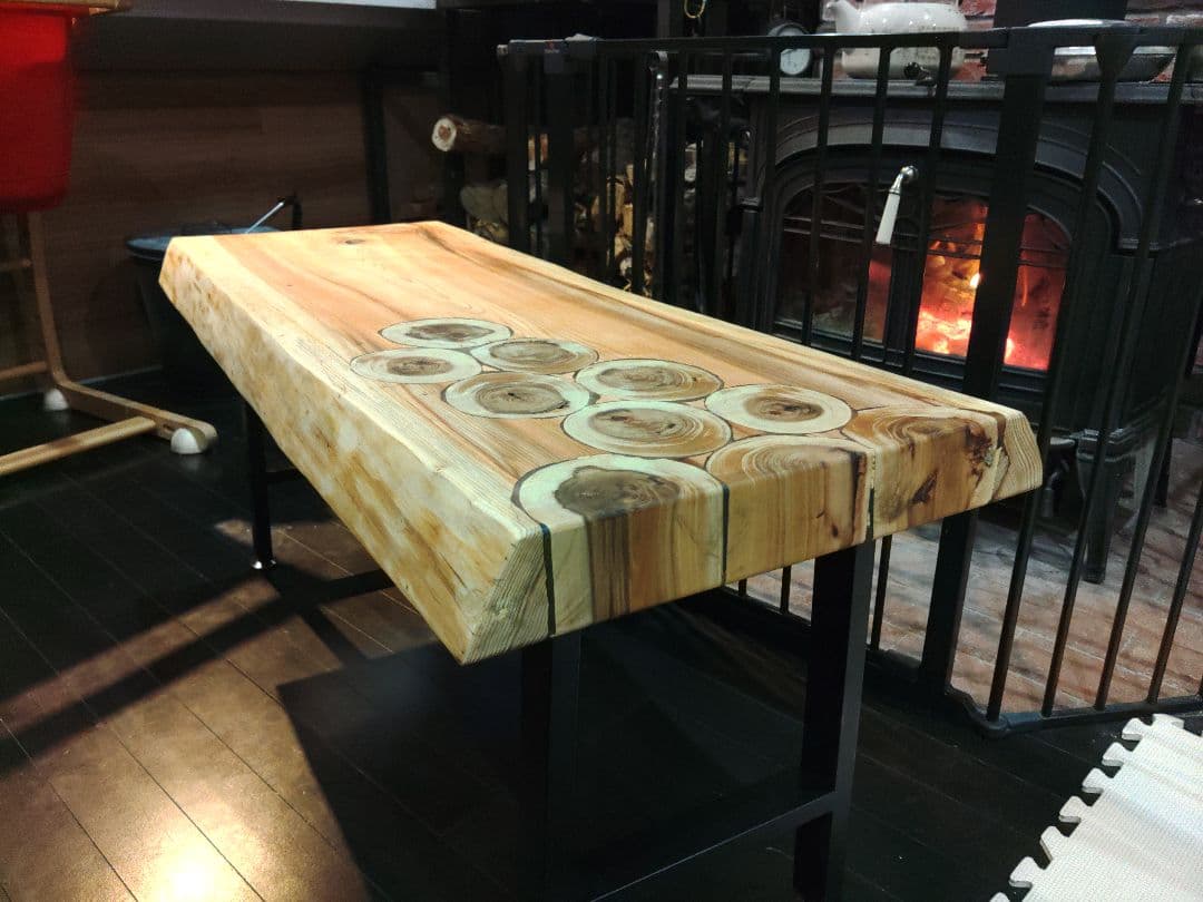 杉の一枚板と輪切りのベンチ テーブル 丸太 ホームセンター