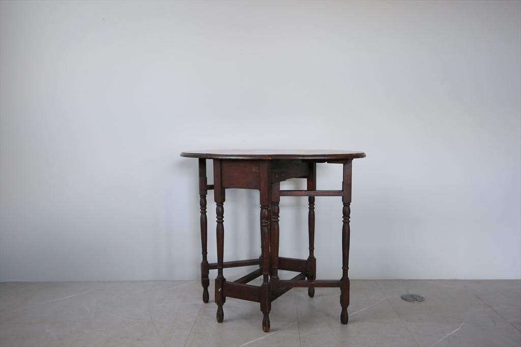 英国アンティーク木製ゲートレッグテーブル/ダイニング机バタフライ(92-120)