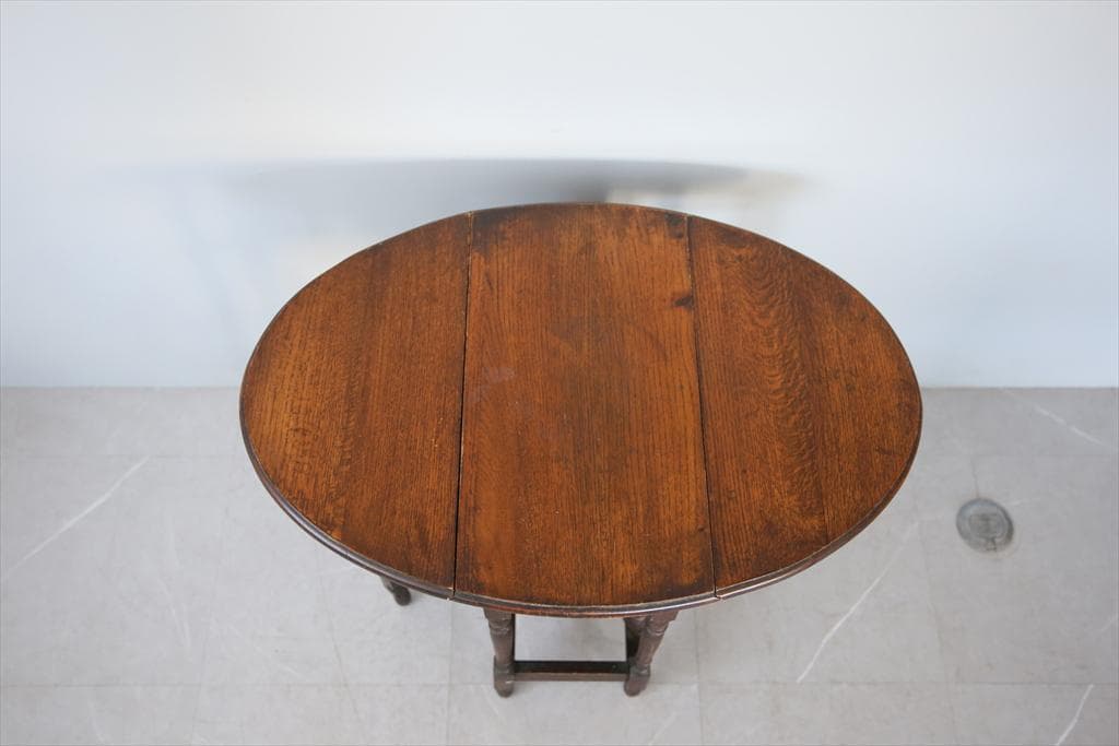 英国アンティーク木製ゲートレッグテーブル/ダイニング机バタフライ(92-120)