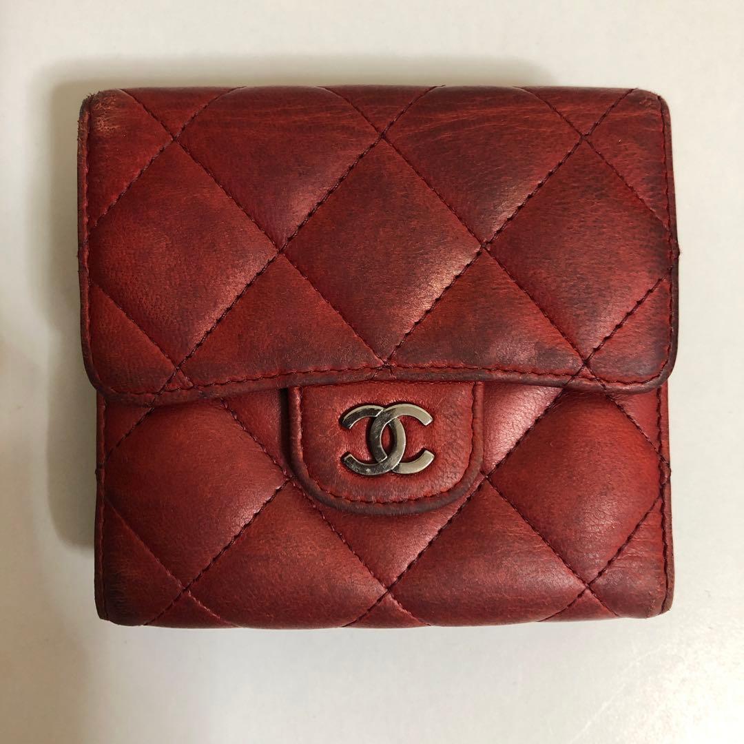 CHANEL キルティング レッド 三つ折り財布
