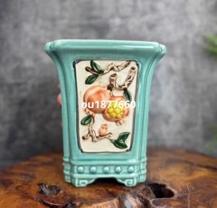 四方柱形陶器鉢 盆栽鉢 青磁鉢 山野草鉢 多肉植物 植木鉢 小品大品盆栽鉢 置物