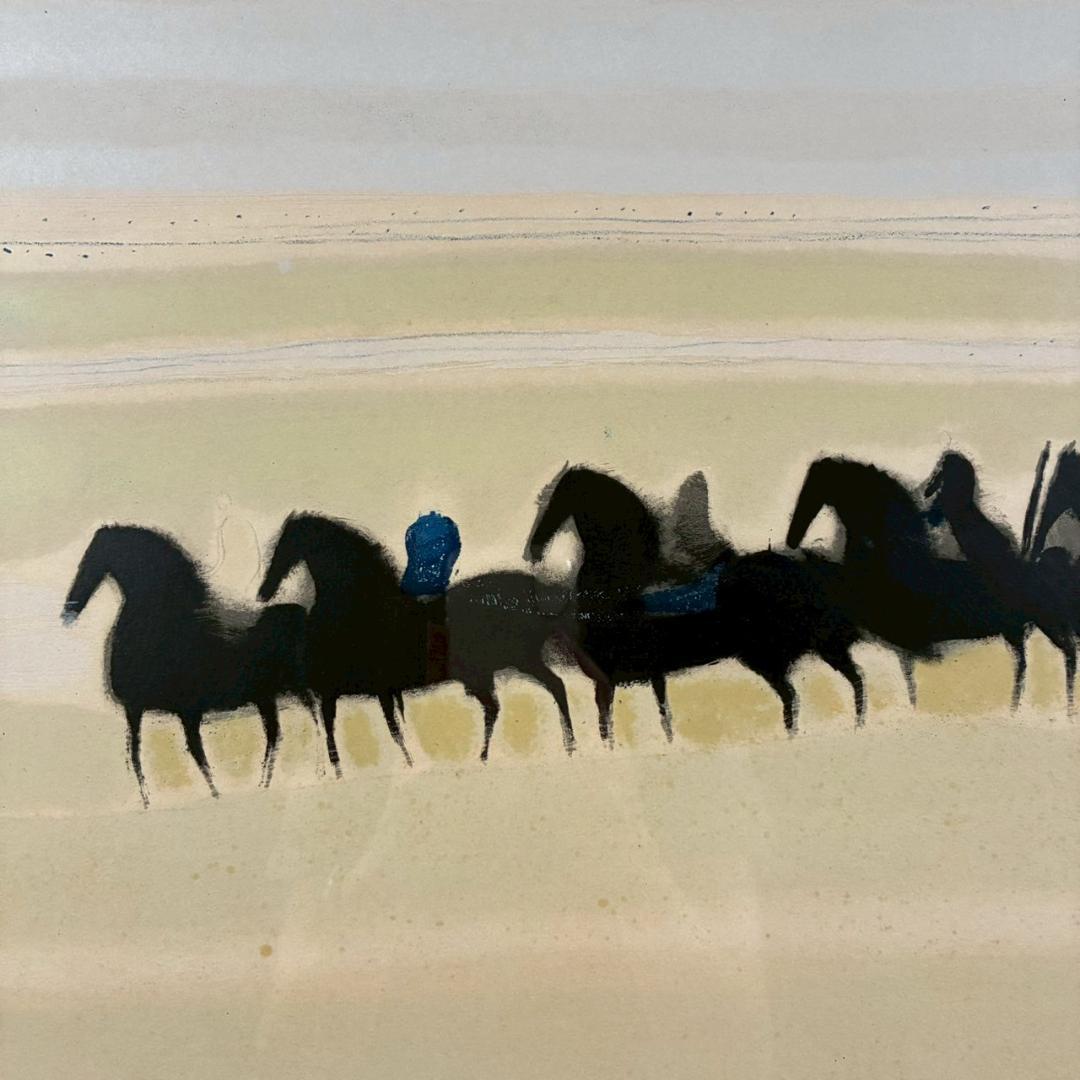 アンドレ・ブラジリエ「乗馬」リトグラフ 大作 直筆サイン入り 額縁入り