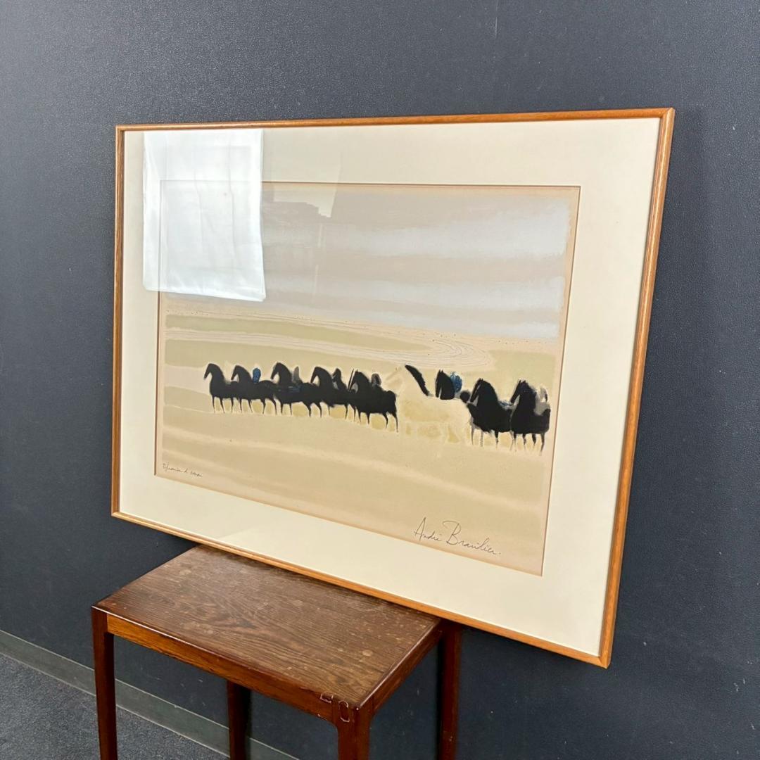 アンドレ・ブラジリエ「乗馬」リトグラフ 大作 直筆サイン入り 額縁入り