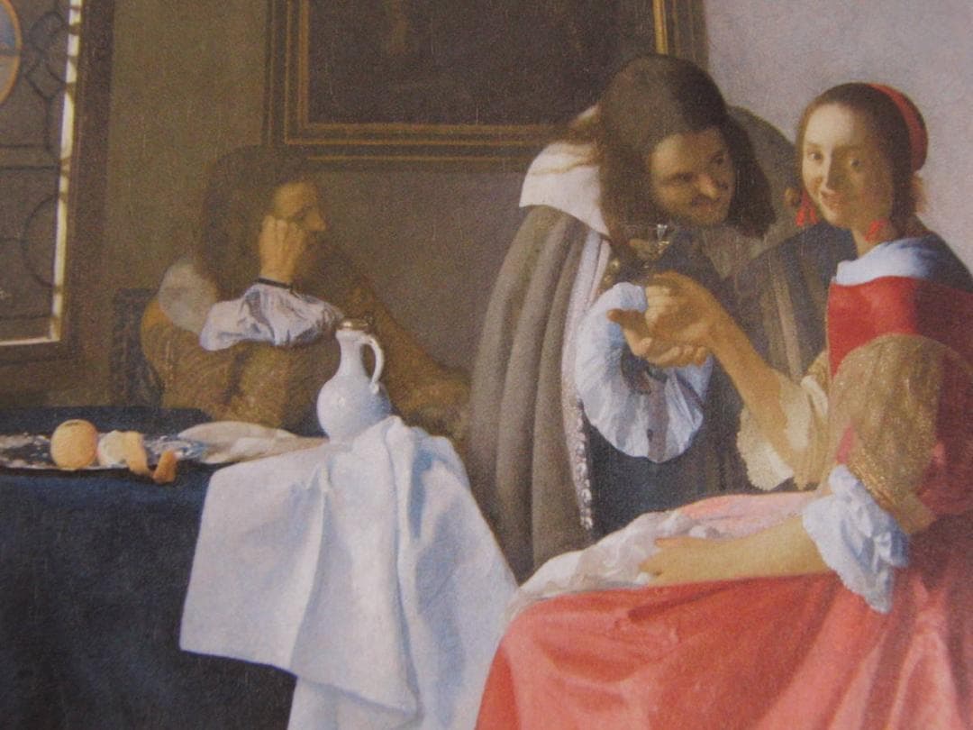 ヨハネス・フェルメール、「二人の紳士と女」、希少な画集の額装画