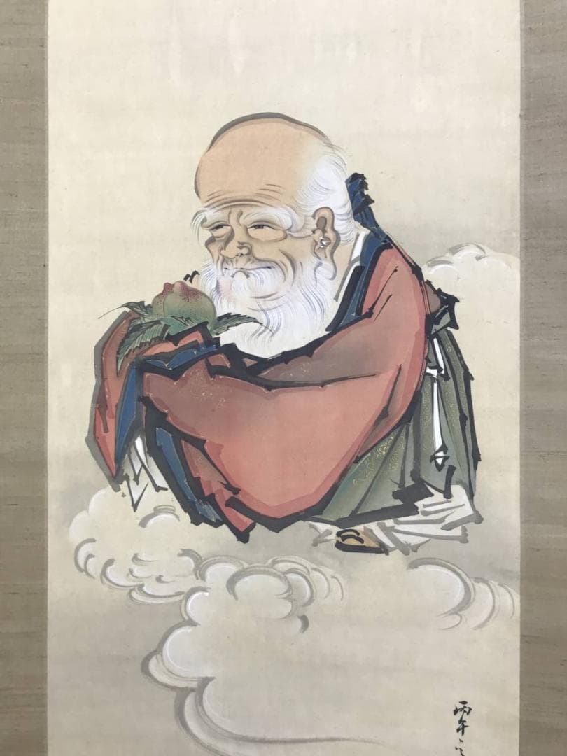 真作】小田海僊/寿星花鳥図/三幅対/花鳥図/人物図/掛軸☆宝船☆AD-447