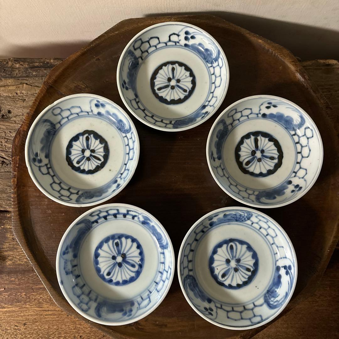 古伊万里膾皿　5点(窯傷有り)なます皿　古道具　アンティーク　検:白洲正子　李朝