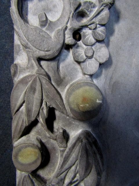 ☆硯 中国古玩 端渓硯 裏に銘有 花に飛鶴図 重