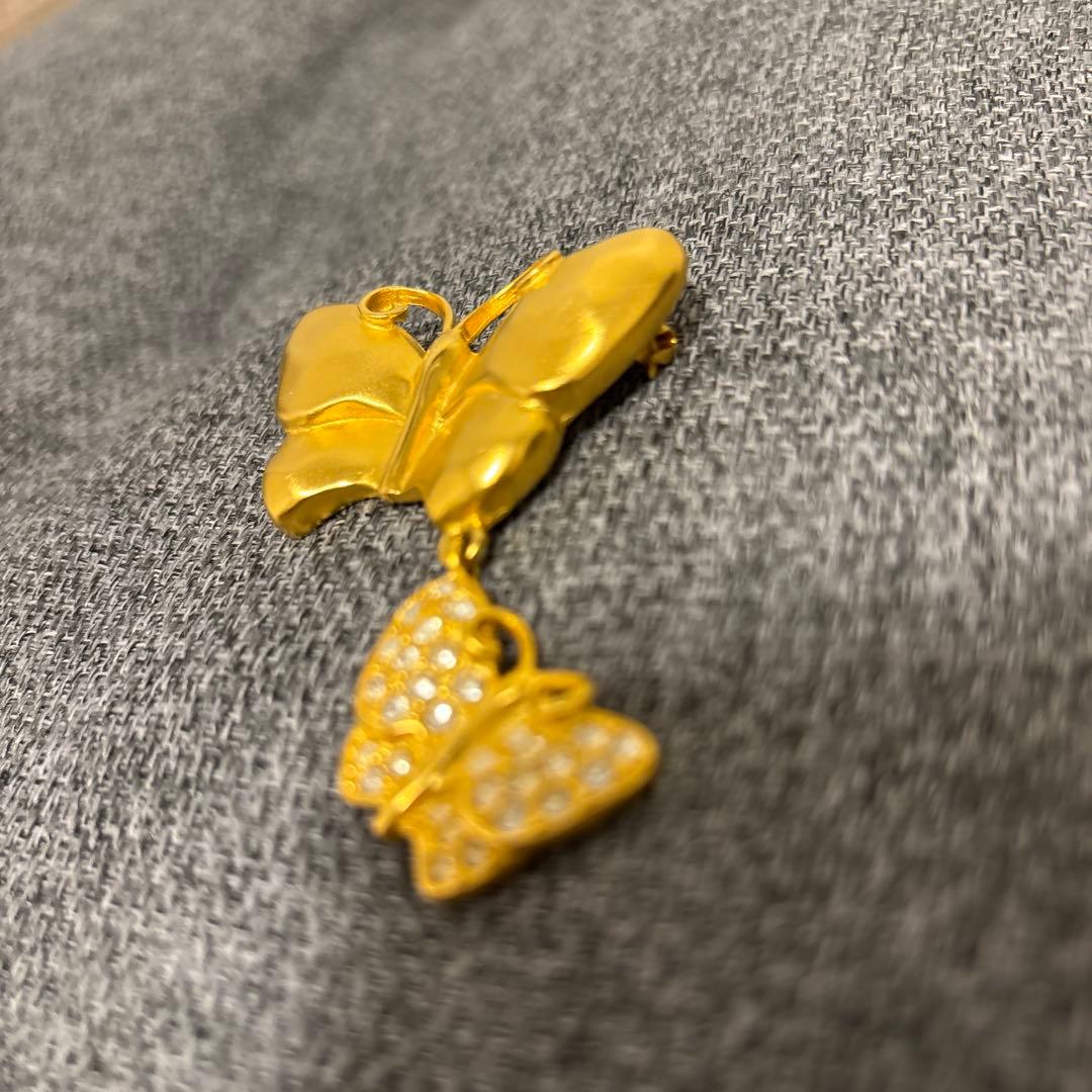 美品 ジバンシー バタフライブローチ 蝶々 ラインストーン 2連の通販は