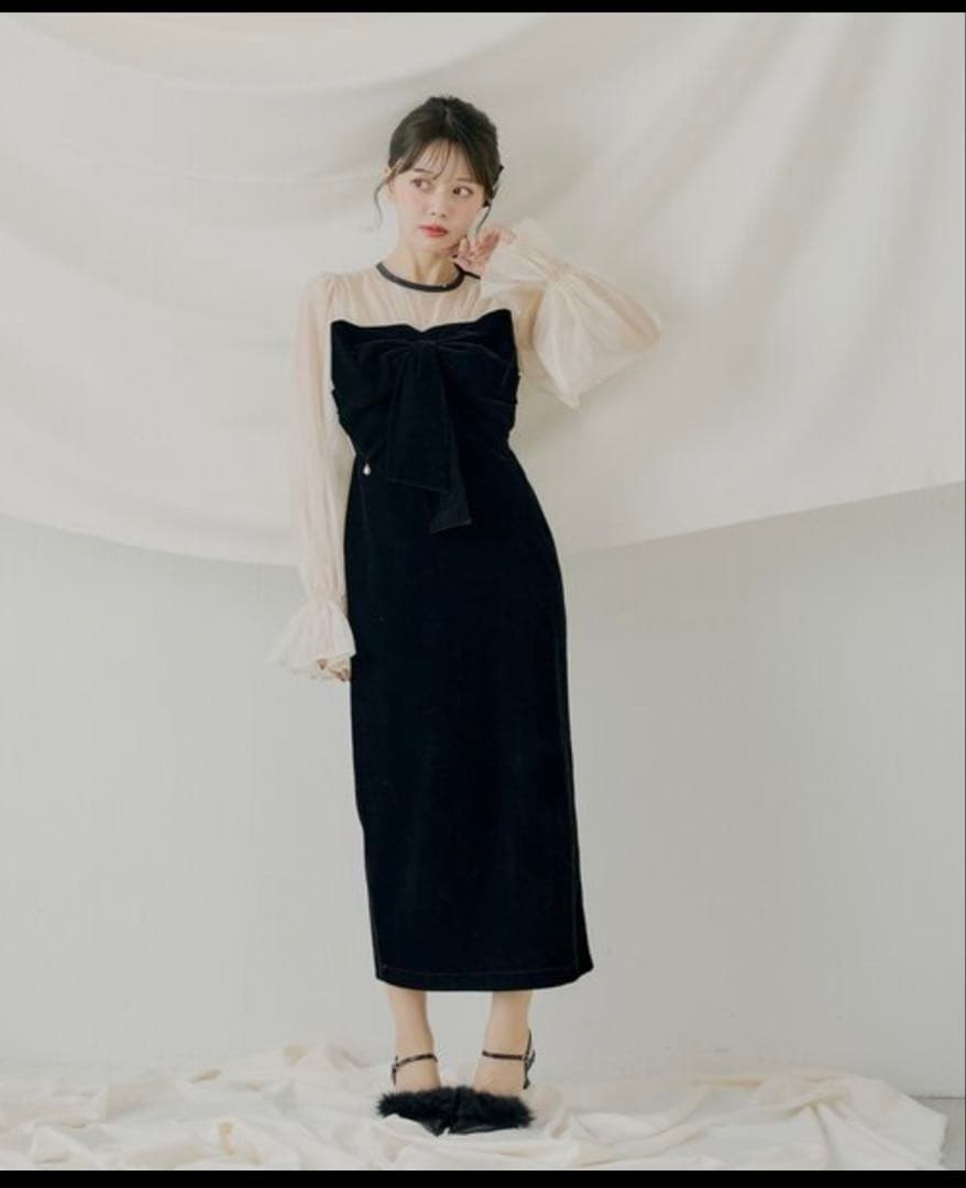 SALON by Chico】配色シアーリボンベロアワンピース/オケージョン