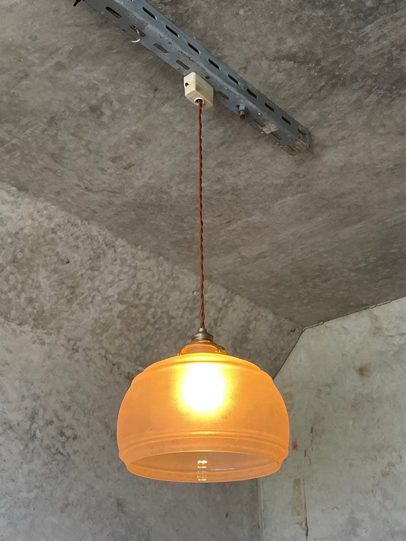 61. 40's フランスアンティーク 古民家 ガラスシェードペンダントランプ