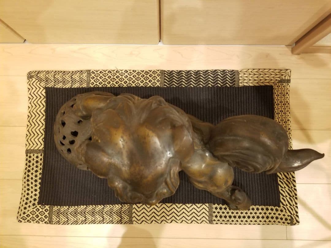 昭和レトロ 大型 鉄製 金属工芸 玉乗り獅子 玉獅子 鋳物 狛犬 置物
