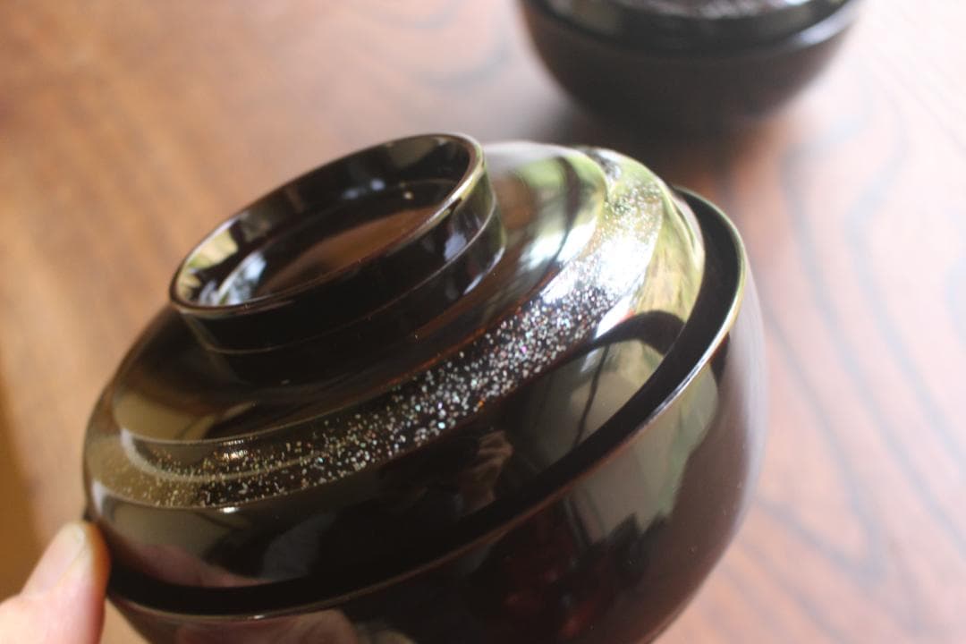 時代逸品！塗分け螺鈿黒漆に風情ある見返小槌蒔絵のお椀2点（検輪島塗蒔絵椀雑煮椀