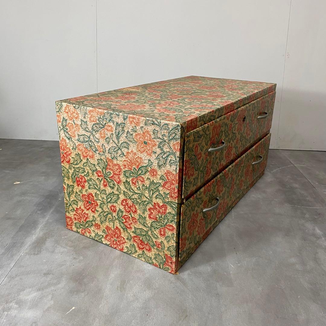 木製2段タンス 鍵付き アンティーク レトロ