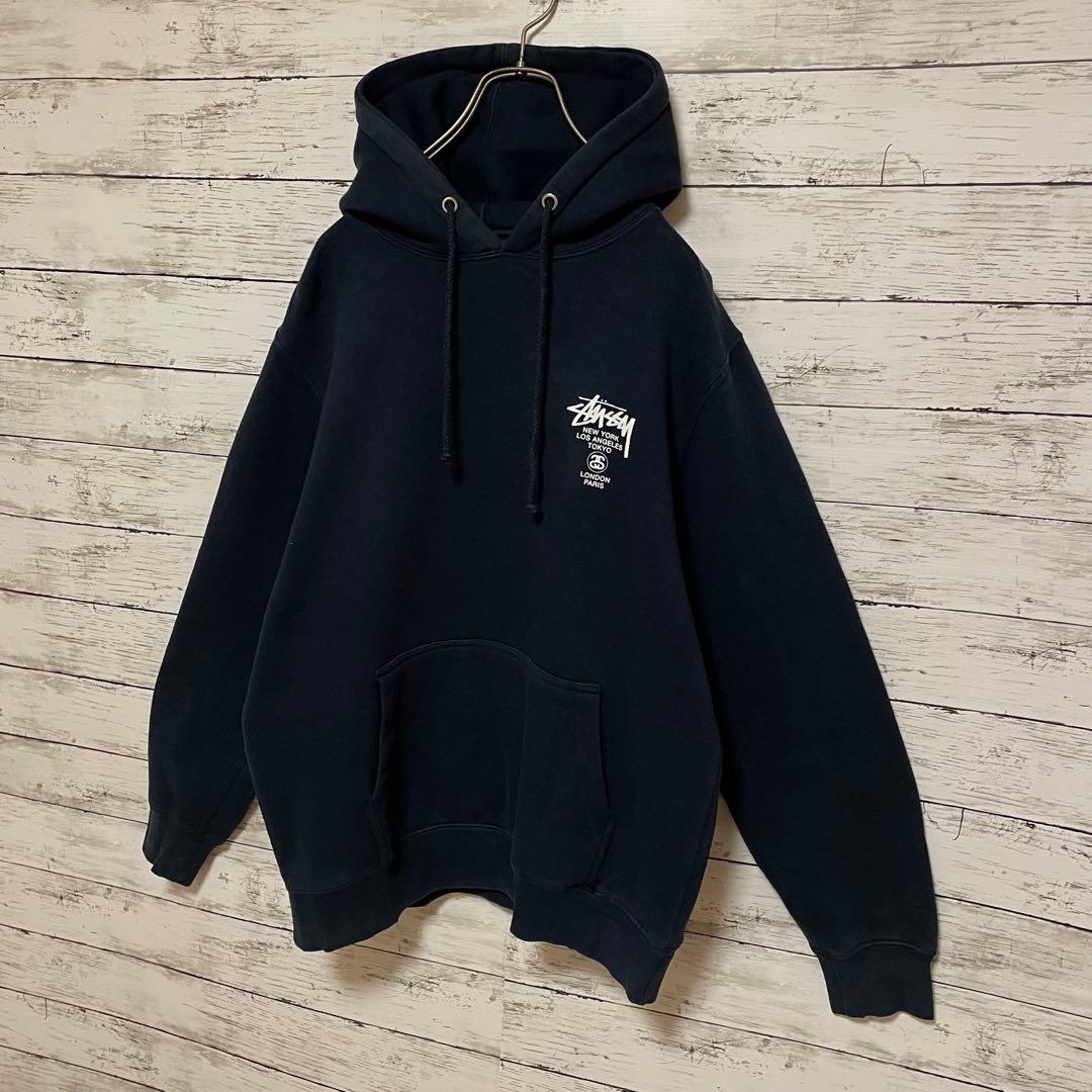 953【入手困難】ステューシー♤ビッグロゴ　希少　パーカー　ワールドツアー　人気