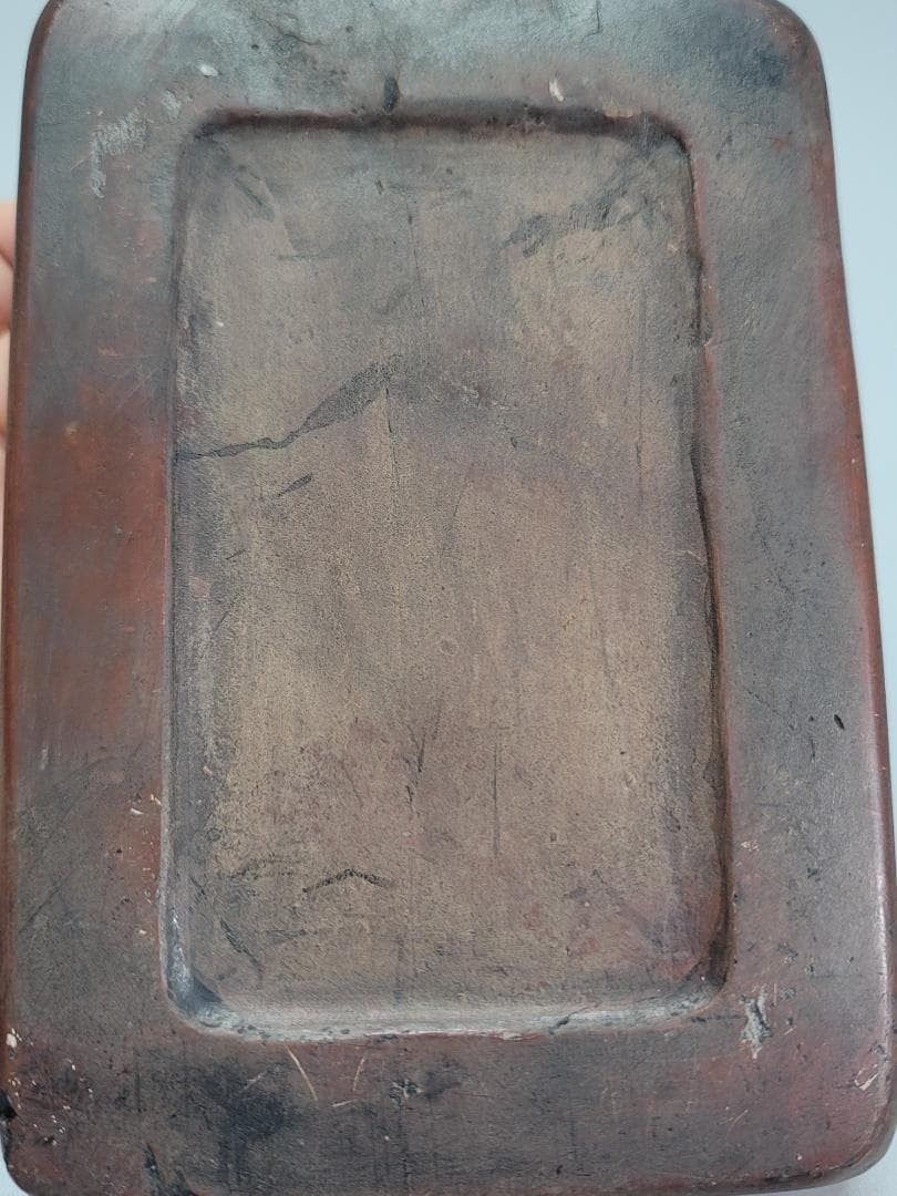 中国美術 書道具 紅澄泥双龍 文長方陶硯