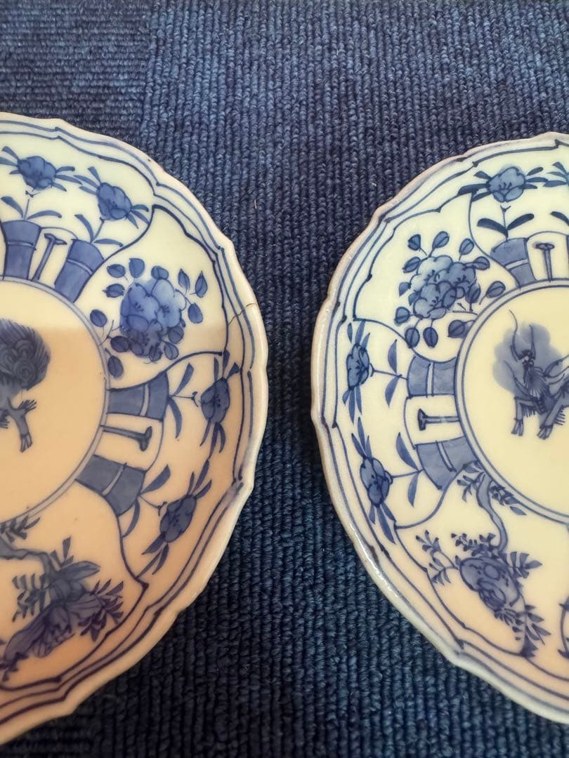 1857 古伊万里 染付青花 大明成化年製銘 皿 2客 時代