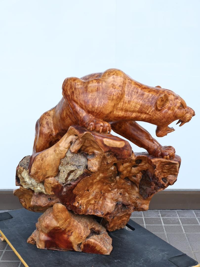 メル82601様専用 木彫 玉杢 泡杢 石噛 一刀彫 豹 眼木象嵌 BK145