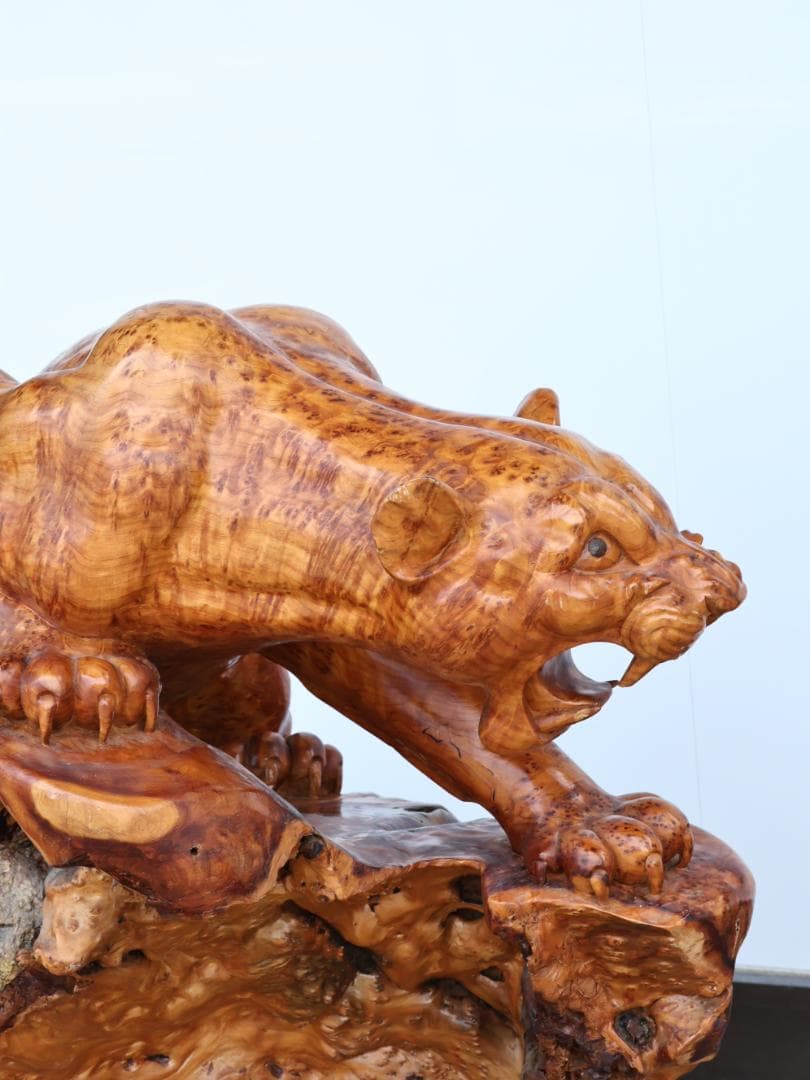 メル82601様専用 木彫 玉杢 泡杢 石噛 一刀彫 豹 眼木象嵌