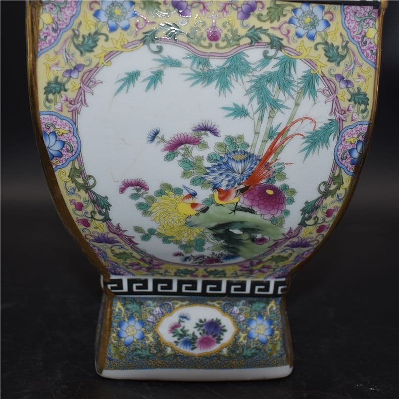 清乾隆琺瑯彩四方花鳥尊瓶 景徳鎮 陶磁器 装飾品 現代工芸品 美術品 置物