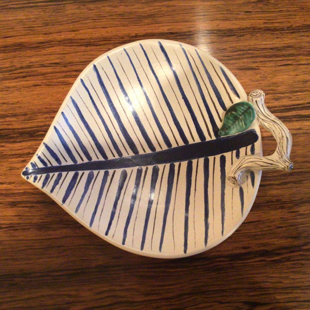 リンドベリのアートピース　リーフ型ファイアンス　超希少品