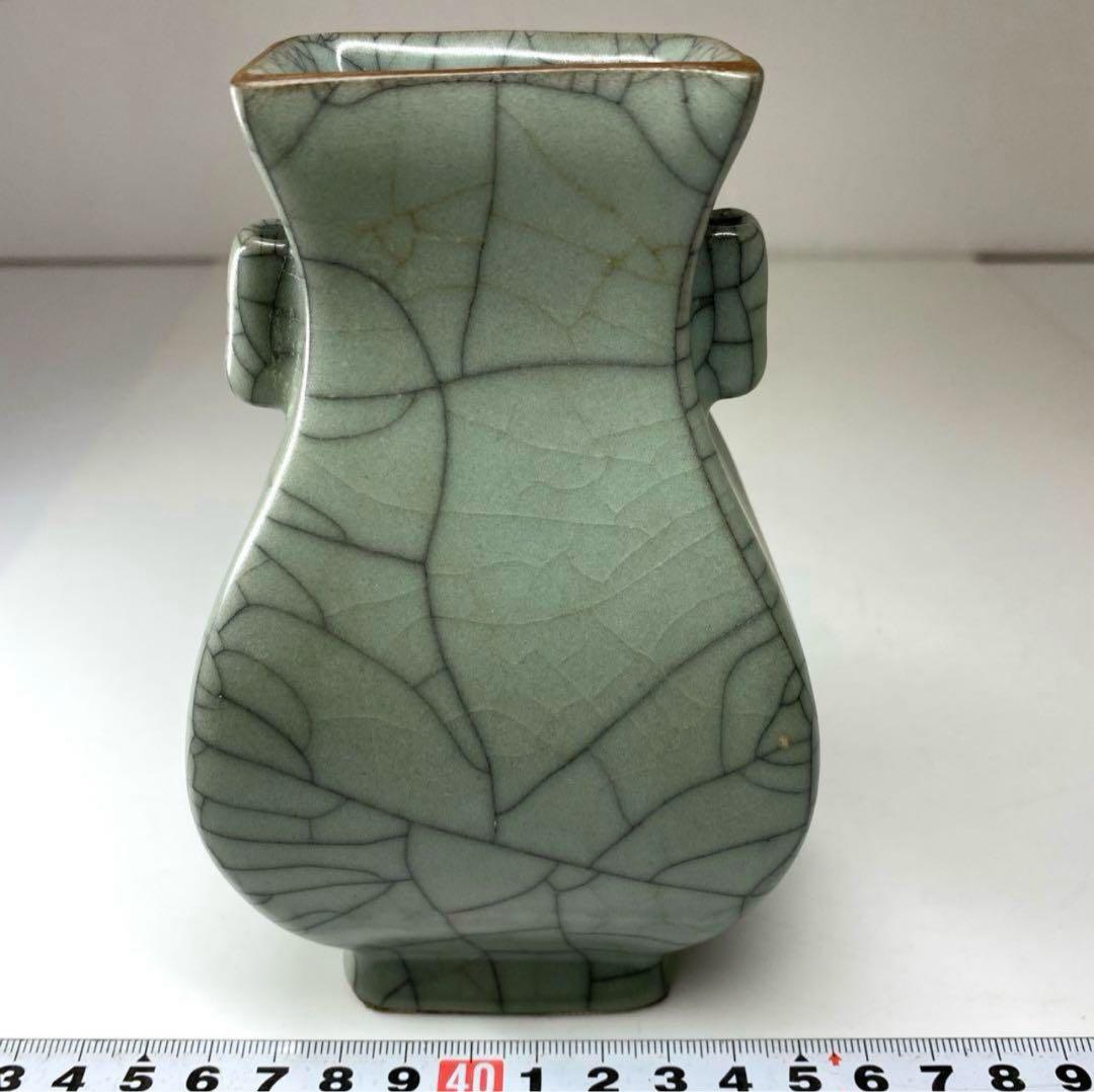 専用 中国古窯 哥窯青磁ヒビ焼 花瓶 高さ約18.4㎝ 東