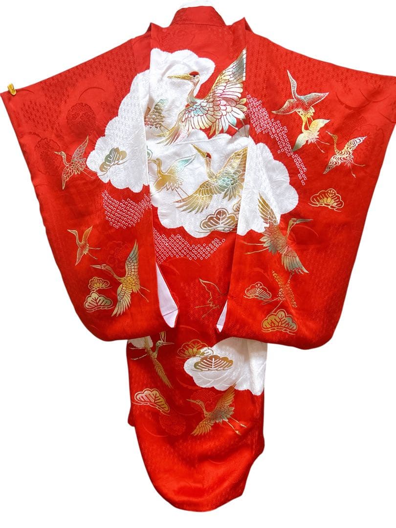 人気の総絞り被布♡七五三　3歳　女の子　フルセット　一式　赤系　鶴　正絹