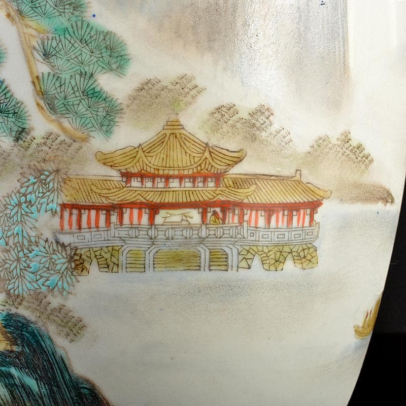 中国 景徳鎮製 粉彩 漢詩山水文瓶 D R6038B