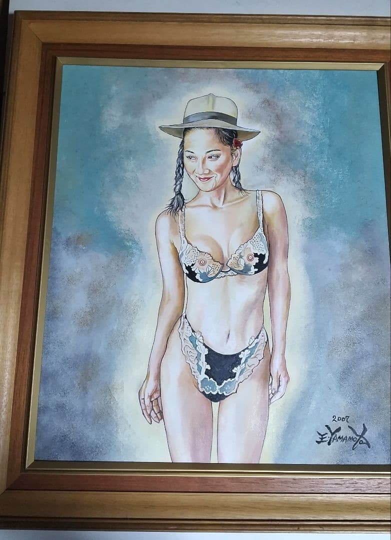 絵画油彩１０号、裸婦、美人画、山本英二、真作、肉筆、高塚省吾、森本草介、額縁付き
