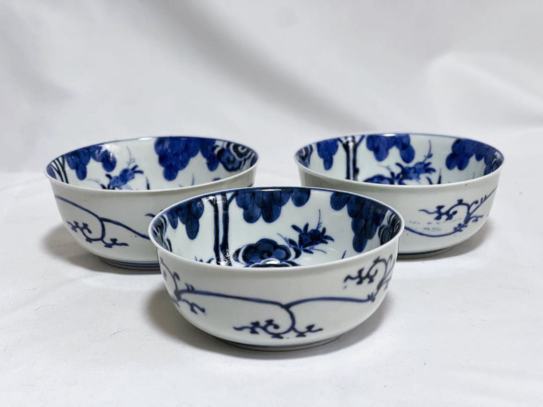 古伊万里　染付　鉢　3客　骨董 古伊万里の大鉢です骨董品です 骨董 古伊万里 染付 八角鉢 江戸時代