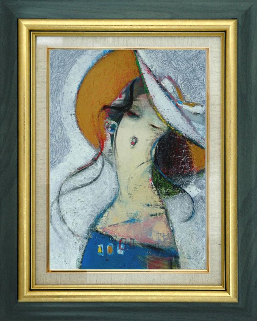 油絵 菅家令子 絵 絵画 インテリア 額付(黒) F6-081812 人物 女性