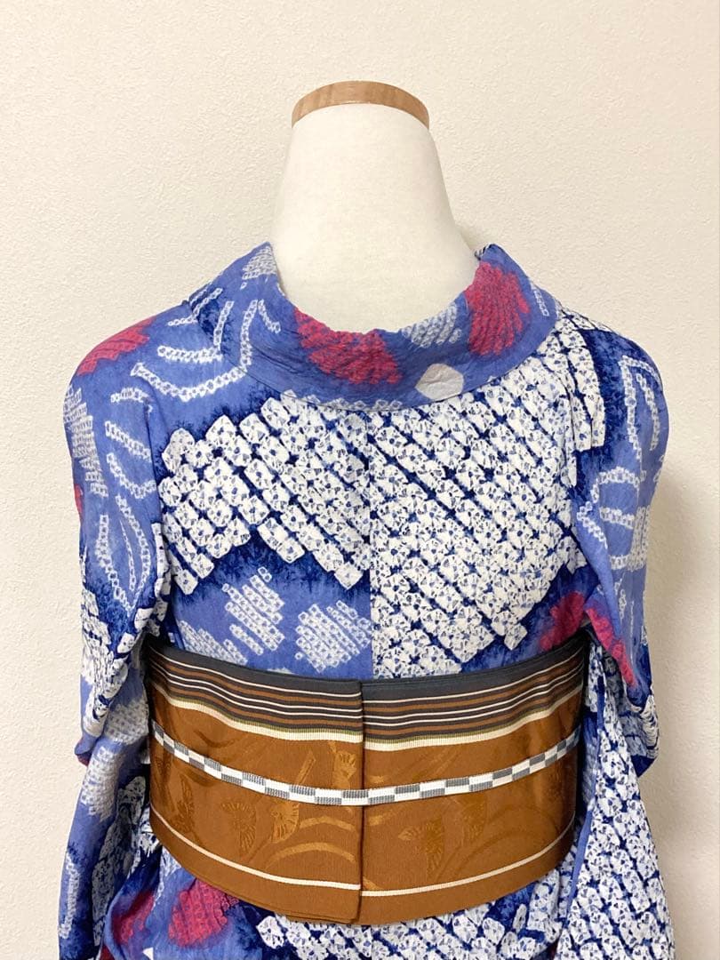 お盆セール！　浴衣　有松鳴海絞り　葉と花　裄67.5cm