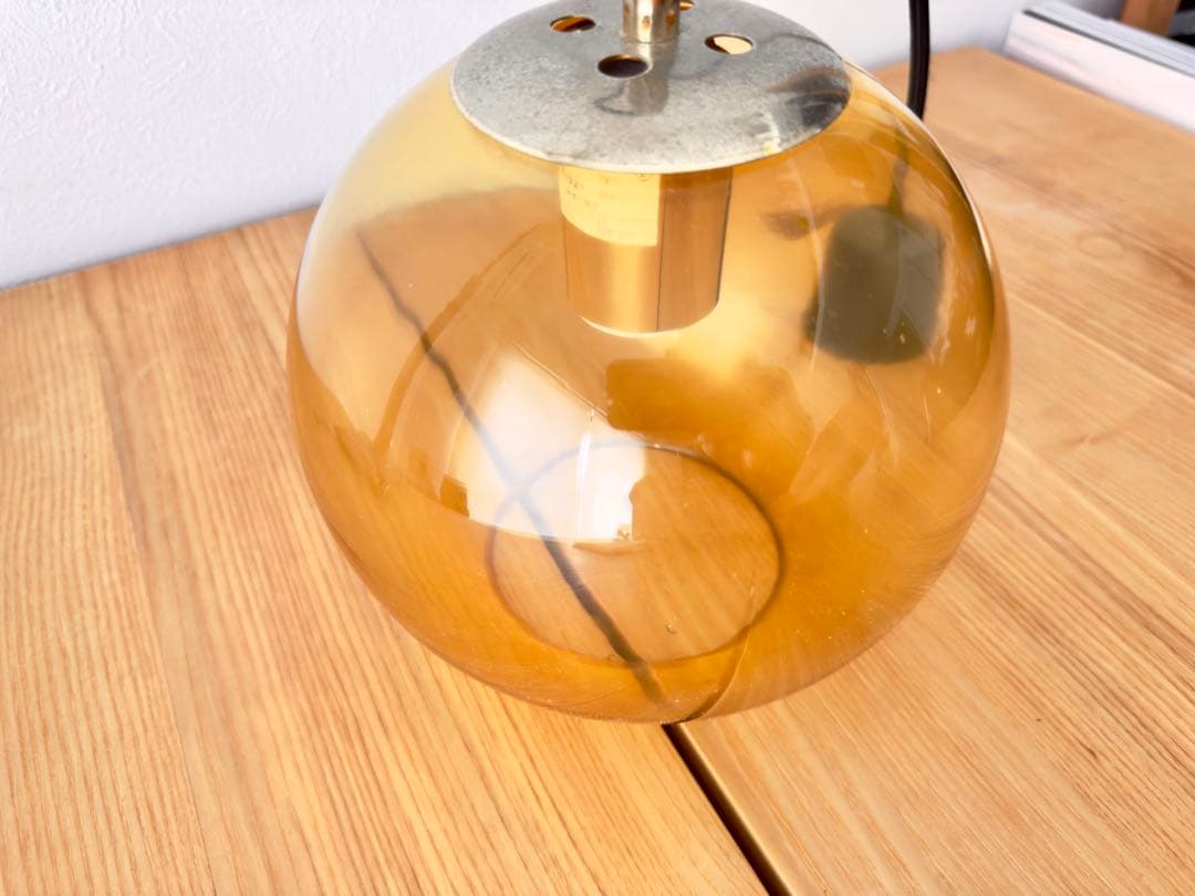 オレンジ アンバー ガラス シェード ペンダントライト 昭和 レトロ 2個