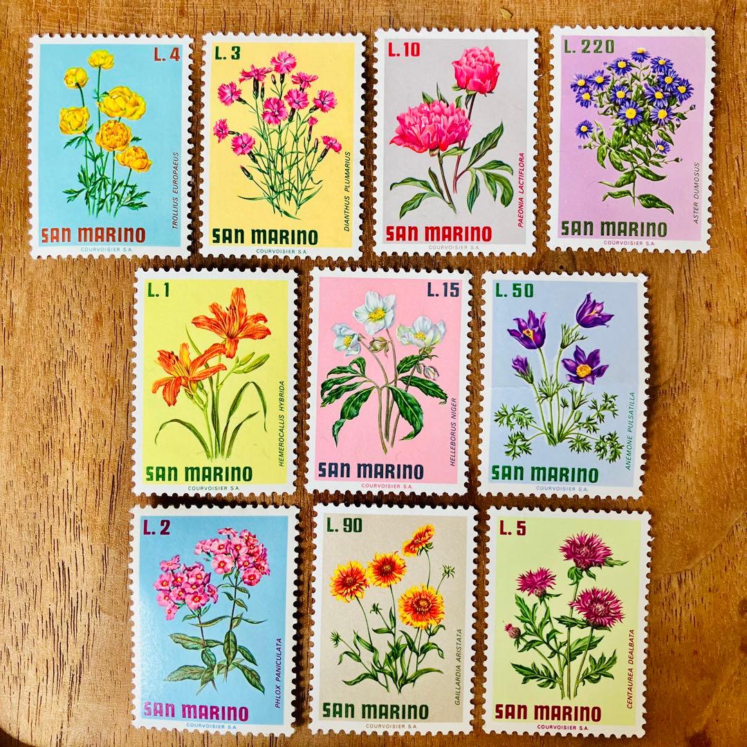 海外 外国 サンマリノの切手 未使用 美しい花 10種 ヴィンテージ