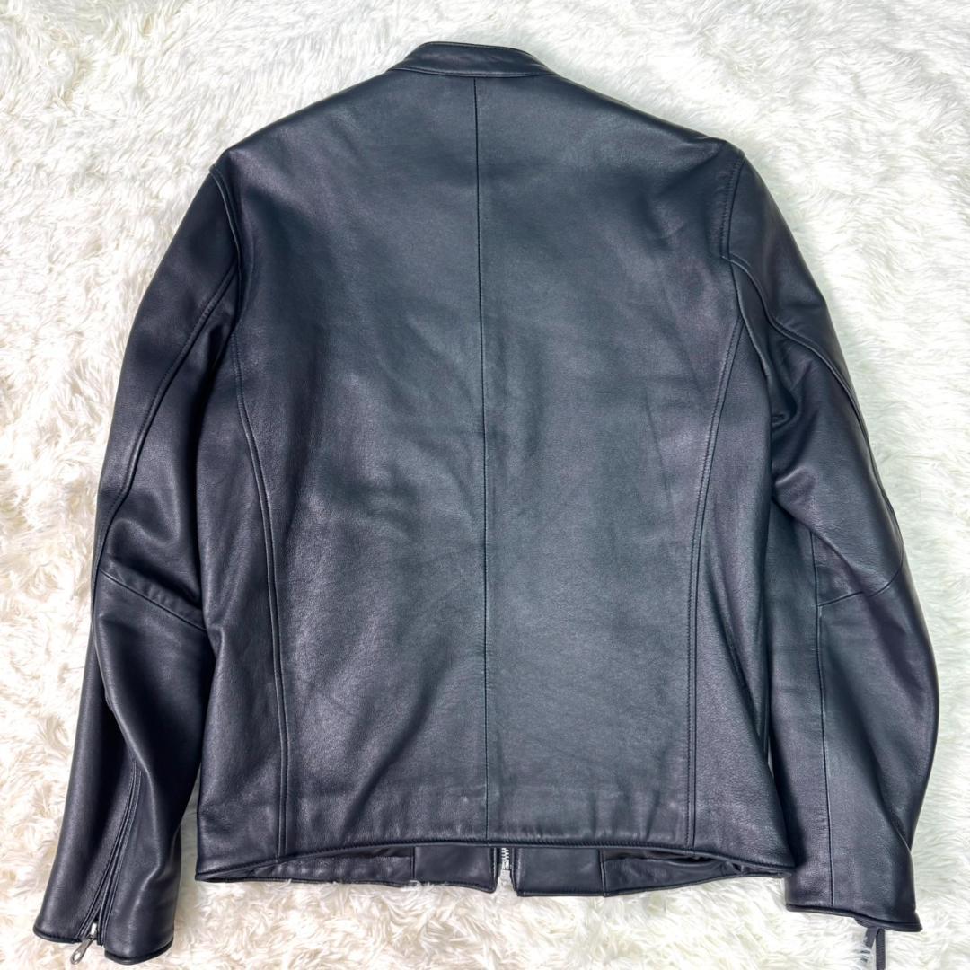 極美品 ナノユニバース 羊革 シングル ライダースジャケット ネイビー系 L