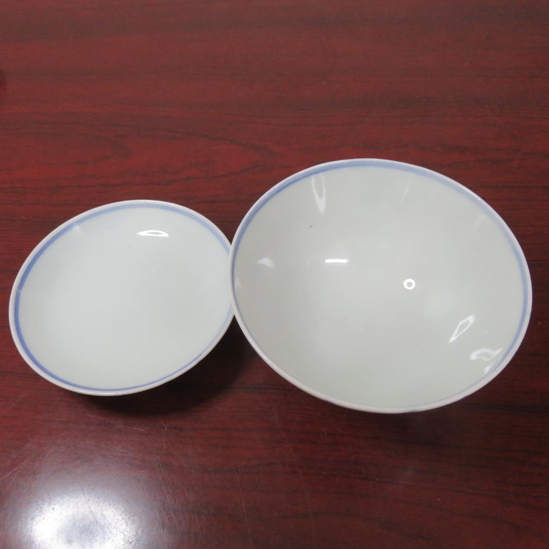 蓋物 染付 草花文様 5客 角倉 明治 窯傷 シンプル 繊細