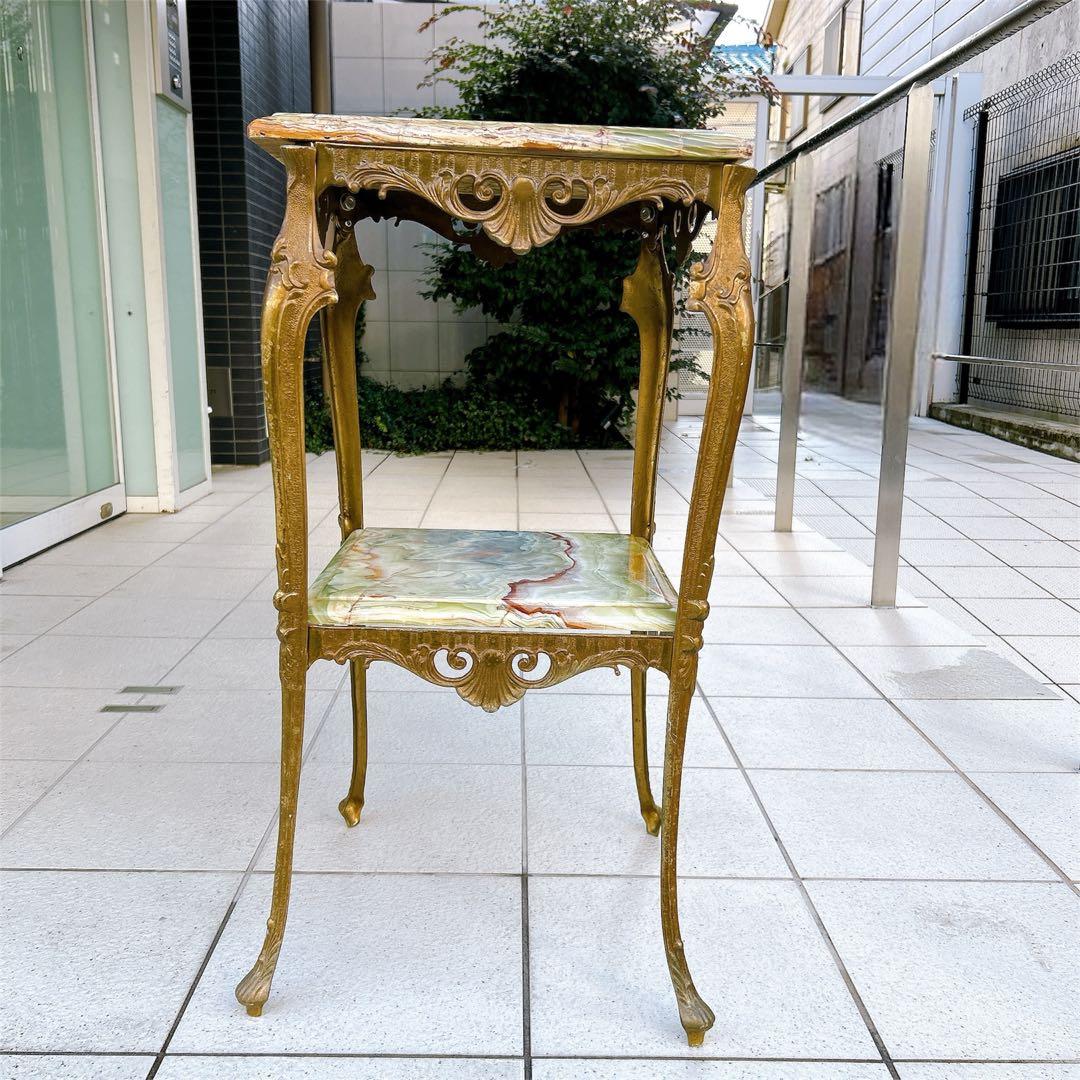 大理石 ゴールド 真鍮 オニキス 2段 サイド テーブル 黄銅 華台 西洋