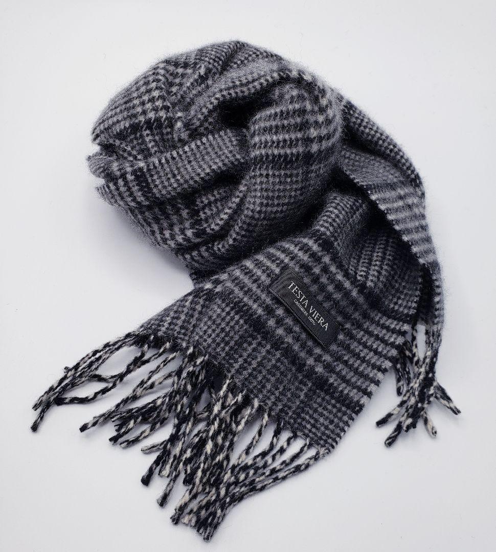 最高級カシミヤ100% TESTA VIERA 日本製マフラー チェック グレー