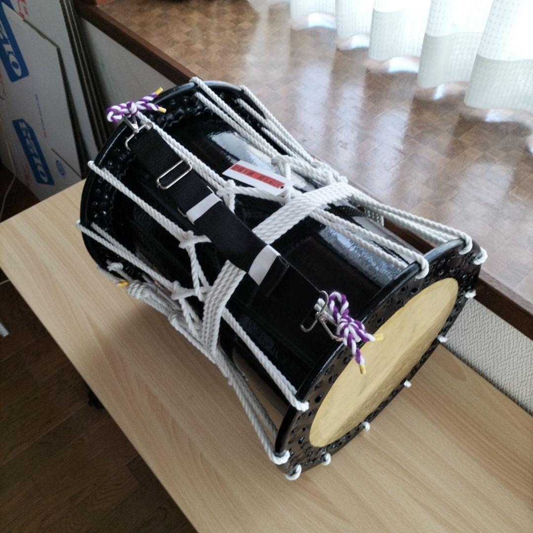 担ぎ太鼓約1.2尺締太鼓和太鼓 天然皮革ストラップ付き中古品① 担ぎ