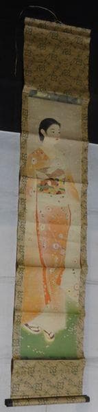 稀少 ヴィンテージ 山川秀峰 昭和風俗美人 『花』 美人画 着物 桜 紙本