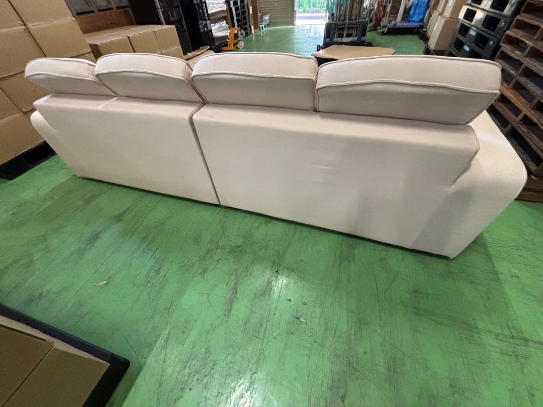 ベージュ L字型ファブリックソファ カウチ付き