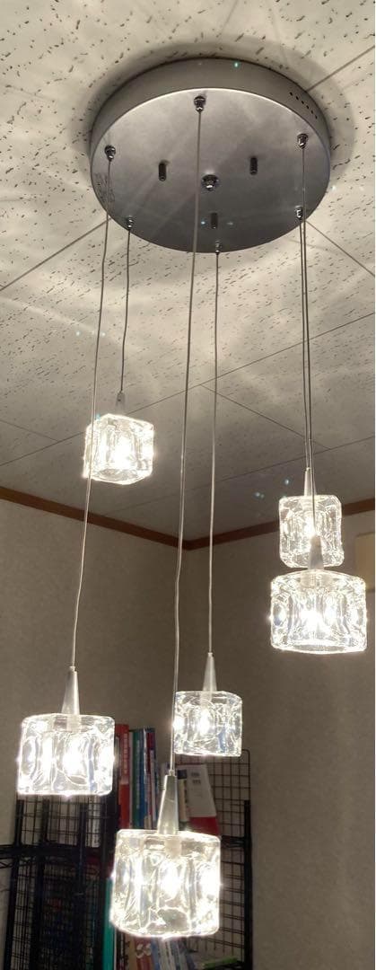 希少】キシマ 6灯 ペンダントライト ハロゲンランプ ガラス製