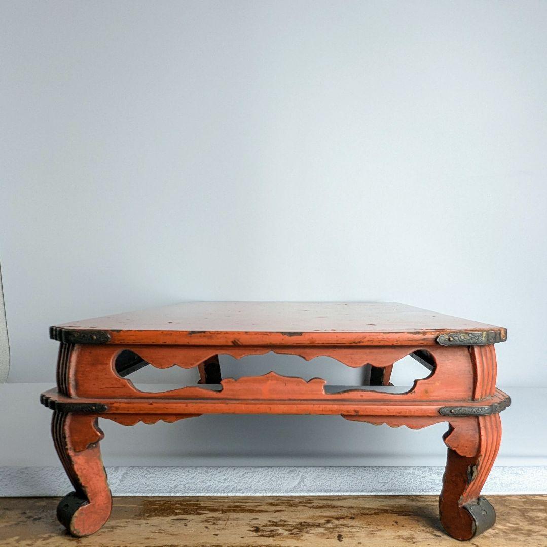 根来四足机　江戸時代　　春日卓　仏教美術　仏具　根来塗